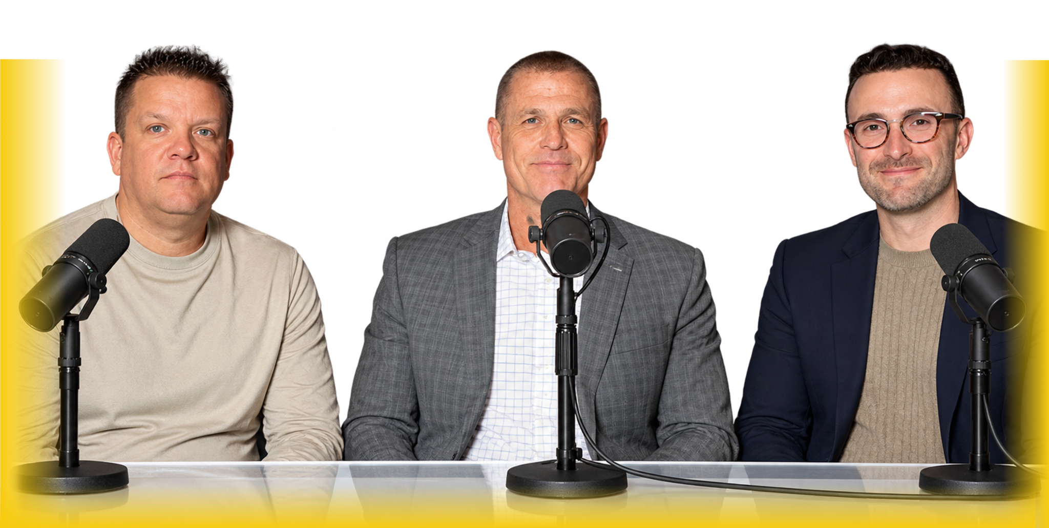 David J. Long and podcast guests seated at microphones